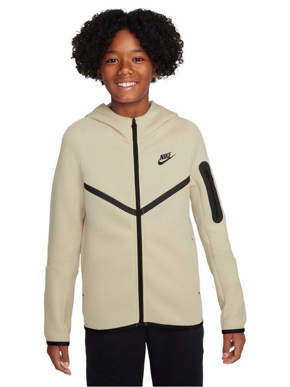 Nike Tech Fleece Full Zip Hoodie Lt. Khaki Black Boys Size XL Like New